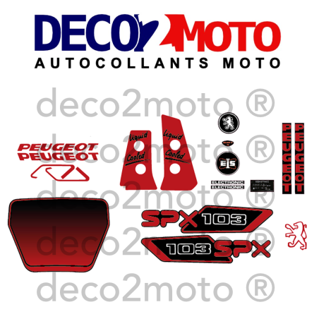 Kit déco Peugeot 103 SPX LC Rouge et noir Kit déco Peugeot 103 SPX LC Rouge et noir