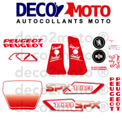 Kit déco Peugeot 103 SPX LC phase 1 Blanc et Rouge