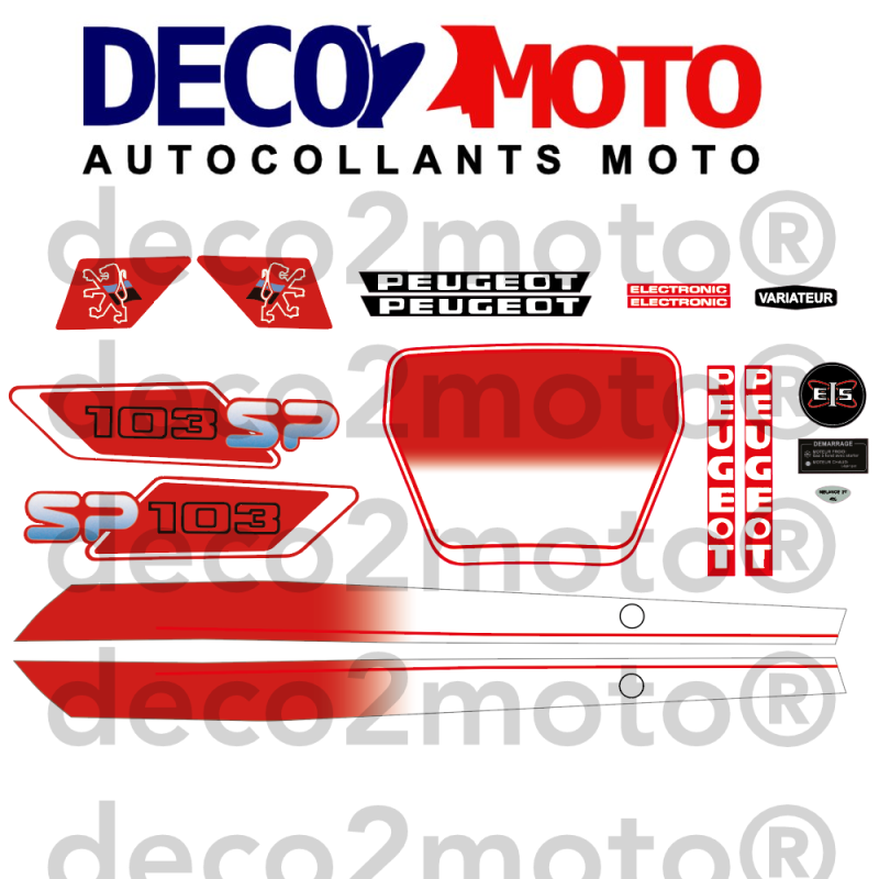 Kit déco Peugeot 103 SP phase 3 Rouge et Blanc