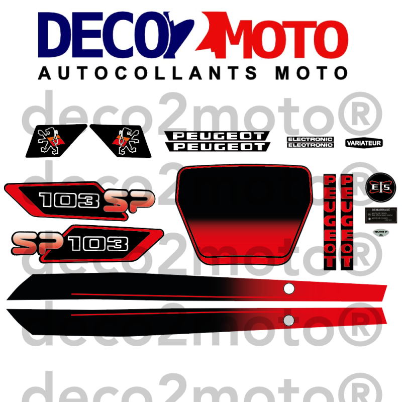Kit déco Peugeot 103 SP phase 3 Noir et Rouge