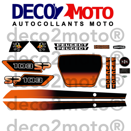 Kit déco Peugeot 103 SP phase 3 Noir et Orange